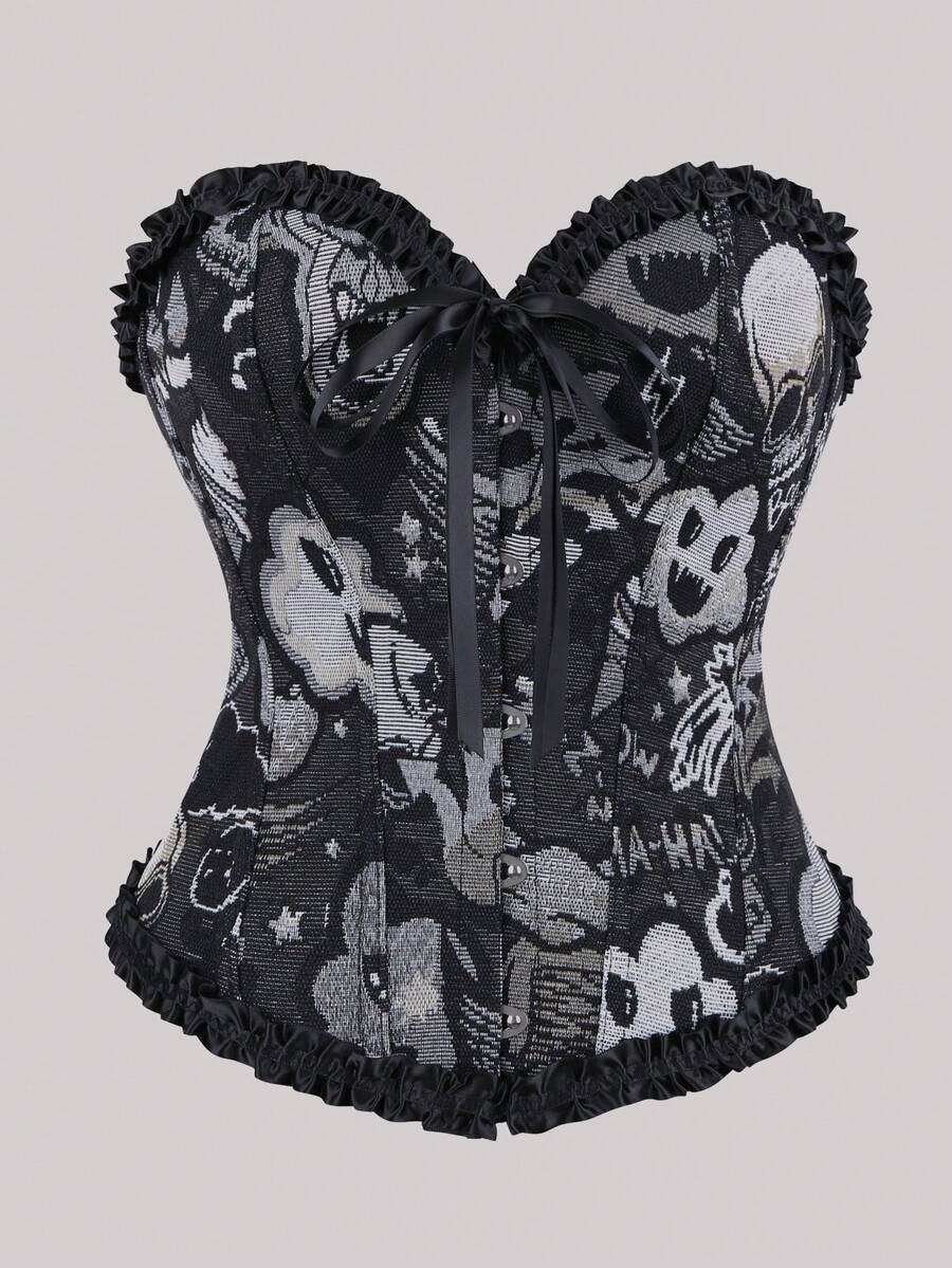 Elegancki gorset vintage na Halloween dla kobiet, pałacowy, żakardowy, dopasowany do ciała, modny, gorset, trening talii, wyszczuplająca bielizna modelująca, odpowiednia na imprezę świąteczną i noworoczną 2026 r.