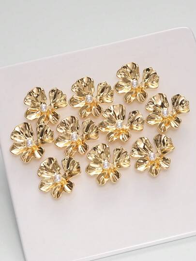 6pcs/Set Asymmetrical Flower Pearl Embellished Metal Buttons, Fashion Versatile Decoration For Coats, Sweaters, Suits, Uniforms In Autumn/Winter, DIY Crafts For Bouquets, Boxes, Shoes, Hats
