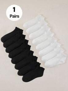 16 Pairs Black And White Simple And Sweet Daily Breathable Women Short Socks With Mushroom-Shaped Edge - Black and White - View 11