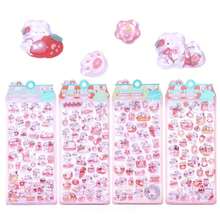 4张可爱粉色兔子毛绒贴纸套装，卡通兔子和草莓主题贴纸，趣味泡泡贴纸，可用于装饰笔记本电脑、相机等。 - 彩色 - 查看 7