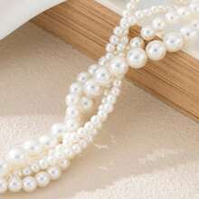 1pc Bohemian Style Faux Pearl Beaded Bracelet, Elegant Multi-Layer Combination Bracelet For Women (Pearl Surface Has Slight Imperfections)