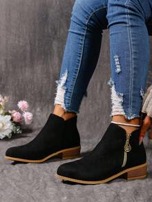 Botines de mujer de moda, punta afilada, tacón medio, cierre de cremallera, parte superior/plantilla de tela, cómodos para todas las estaciones - Adecuados para uso casual con vaqueros y vestidos, vacaciones, actividades al aire libre, viajes, botas casuales, botas de punta afilada, botas de tobillo de mujer, botas planas de mujer, botas de tacón grueso, botas anchas de mujer, calzado cómodo