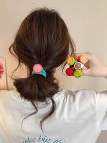 6pcs Simulated Fruit Elastic Headband, Hair Accessories Suitable For Daily Wear And Party Decoration ,Ponytail Holders ,Hair Elastics ,Hair Rubber Bands ,Scrunchies ,Hair Rope ,Elastic Hair Tie