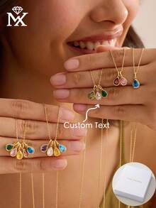Customized Birthstone Necklace, 18K Gold Gemstone Necklace, Multi-Birthstone Necklace, Grandmother Necklace, Mother's Day Gift - Multicolor - View 3