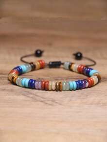 7 脉轮可调节串珠手链，镶嵌天然宝石 - 男女通用波西米亚瑜伽冥想珠宝，十二月诞生石能量疗愈石手链，手工制作的灵气脉轮平衡半宝石珠礼物