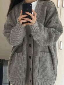 Alicedudu 秋冬款宽松简约大口袋开衫