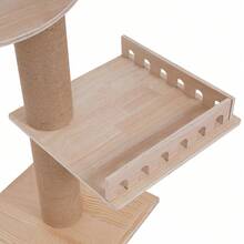 100.4-104.3" Tall Wood Cat Tower Tree Wall With Sisal Scratching Climbing Posts, 5 Tiers Cat Tower Ceiling-Mounted - 木材顏色 - 查看 3