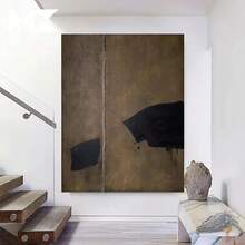 Hand-Painted Wabi-Sabi Abstract Landscape Canvas Wall Art - Dark Brown & Grey-Brown Textured Painting, Minimalist Retro Medieval Decor,  Handmade Artwork For Living Room, Office, Or Meditation Spaces, Large Canvas Wall Art Ready To Hang, Office Artwork - 彩色 - 查看 2