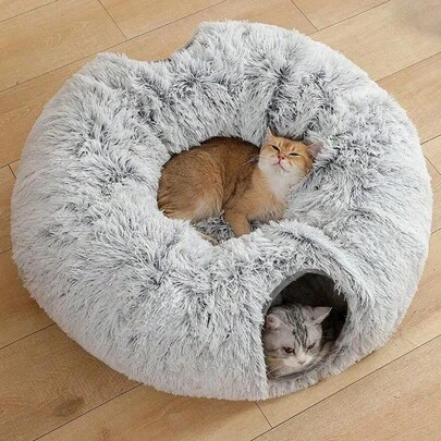 1pc Plush Cat Tunnel With Cat Bed, Foldable Multi-Functional Pet Cat Activity Center Toy