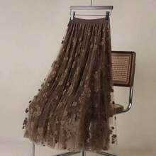 Elegant Tulle Skirt High Waist Hip Women Layer Puffy Fairy Dress - cà phê - Xem 1