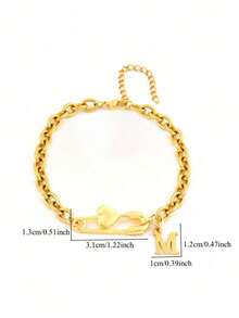 1pc Women's New Classic Gold Heart-Shaped Brooch Bracelet