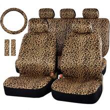 AUTOFAN Leopard Car Seat Covers Full Set With Steering Wheel Cover 2 Seat Belt Pads Cheetah Print Seat Covers For Cars For Women Airbag Compatible Universal Fits For Cars SUV Truck - 動物豹子 - 查看 1