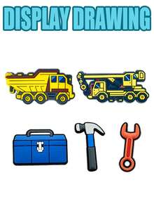 25 PCS Engineering Theme Series Shoe Charm Decorations, PVC Shoe Hangers - Colorful Shoe Accessories, Featuring Engineering Elements Such As Excavators, Wrenches, Safety Helmets, Etc., With An Industrial Style Decoration. Suitable For Shoes And Beach Bag Accessories As Party, Birthday Gifts.