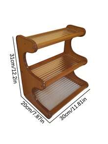 1 Piece Bamboo Storage Rack With Stylish Lacquered Design Multi-Tier Bamboo Countertop Display Rack - Great For Storing Cups, Books And Spices - Great For Kitchen, Living Room Or Office Decor, Office Organization | Modern Bookshelf Designs | Durable Bamboo Bookshelf, Bamboo Bookshelf - Brown - View 13