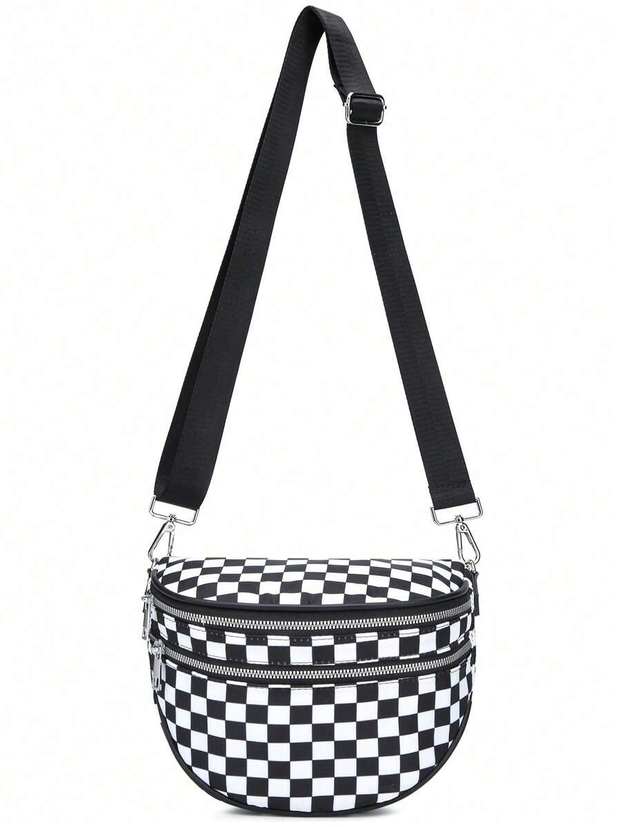 Women's Checkered Crossbody Bag For Women, Spacious Checkered Bum Bag Purse Shoulder Bag Sling Bag With Shoulder Strap Crossbody Bag With Adjustable Strap For Women,Checkered Purse, Fanny Pack - 黑與白 - 查看 1