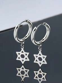 2 件朋克风格不锈钢丝圈形耳环，男女通用，日常佩戴 - 1對耳圈 - 查看 10