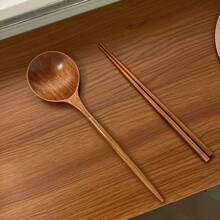 2 piezas Juego de cuchara grande y palillos de madera hechos a mano, cuchara de ramen japonesa, cuchara de olla caliente de mango largo, cucharón de sopa grande universal, utensilios de cocina y hogar reutilizables, vajilla esencial para Halloween, Navidad y otras festividades, juego de comedor duradero