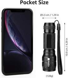 Linternas de Alta Luminosidad, Linterna Pequeña, Impermeable, Luz de Enfoque Ajustable para Exteriores, Emergencias, Pilas AAA Incluidas, Accesorios Tácticos y de Camping - Negro - Ver 5