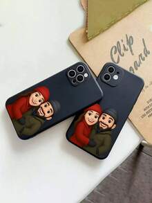 1 Stück personalisierter Weihnachts-Cartoon-Charakter Muster Handyhülle mit individuellem Namen, stoßfest, vollständige Abdeckung, schwarz, modisch, farbig, retro, süß, minimalistisch, spaßig, personalisiert, einzigartig, ideales Geschenk für ihn, ideales Geschenk für sie, Freund, Freundin, Familie, Freunde, Großeltern, Paare, Jahrestag