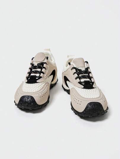 MASKERT 女士户外运动休闲鞋女训练鞋复古网面透气内增高女鞋舒适休闲