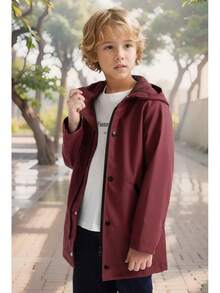 SOLOCOTE - Impermeable con capucha para niños, forro de goma, resistente al agua y viento - rojo oscuro (B-Wine Red) - Ver 7