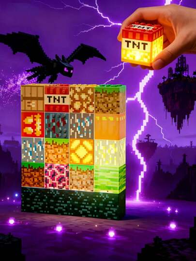 A Set Of Commemorative Edition Collectible Minecraft Mosaic Lamps, Featuring Grass Blocks, Soul Sand, Ores, Watermelon, TNT, And Workbench In A Cute Style. USB Rechargeable, These Mosaic Lamps Are Suitable For Bedroom Decoration And Relaxation, Making Them A Great Christmas And Birthday Gift For Teenagers And Adults, Perfect For Themed Party Handcrafted Products.