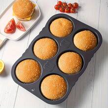 4A/10.16厘米/4.0英寸硅胶汉堡模具，6杯大烤盘，用于制作自制汉堡，可用洗碗机清洗