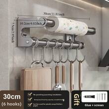 30cm/12in 6-Hook, 40cm/16in 8-Hook, 50cm/20in 10-Hook Stainless Steel Multi-Function Hanging Rack, Suitable For Kitchen, Bathroom, Entryway, Garage, Hotel, Cafe - Holds Towels, Utensils, Bags, Hats, Jewelry, Clothes