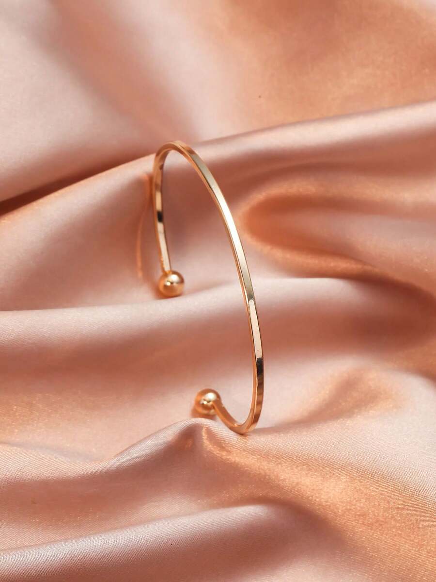 1pc Square Open Bangle Bracelet Set, Fashionable High-End Personalized Accessories - Gold - View 1