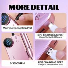 duofu Máy tẩy sơn móng tay nhanh 35000 vòng/phút, pin dùng lâu 10 giờ, dùng tại nhà, dùng trong cửa hàng, dùng khi đi du lịch, màu hồng - Hồng - Xem 10