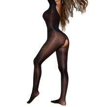 Shiny Plus Size Full Body Stockings Open Crotch No-Take-Off One-Piece Sexy Horse Oil Stockings Long Sleeve One-Piece Stockings - Black - View 5