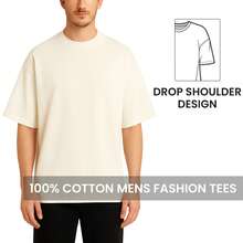 Men's Heavyweight 100% Cotton Oversized Drop Shoulder Fashion Tees (Size- S To 3XL) - Ivory - View 2