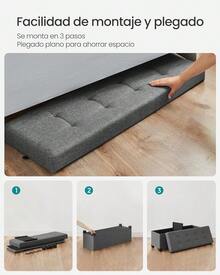 SONGMICS Puff Almancenaje, Banco Almacenaje, 38 x 110 x 40 cm, Taburete con Reposapiés, para Salón, Dormitorio, Gris Oscuro MLSF018G01 - negro - Ver 7