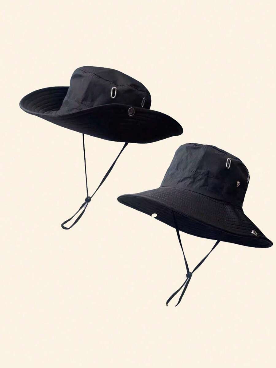 户外太阳帽登山帽大帽檐透气帽子男女防晒帽防紫外线情侣战斗帽 - 黑色 - 查看 1