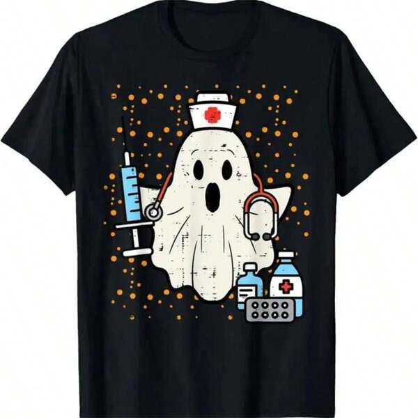 Nurse Ghost Boo Nursing Scrub Top T-Shirt.Graphic Tees Men Shirts Streetwear White Shirt Black Shirt