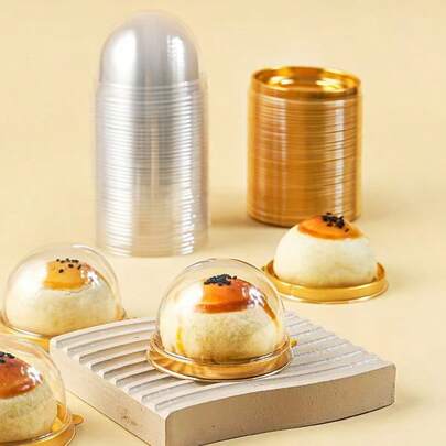 100 piezas, cajas de pastel mini de plástico transparente con tapas, soportes redondos para cupcakes, contenedores de burbujas de yema de huevo, cajas de domo para pasteles de luna, cajas de embalaje para hornear, suministros de cocina para hornear, suministros para pequeños negocios, suministros escolares, bolsas de alimentos, cajas de alimentos adecuadas para caramelos, chocolates, galletas, etc.