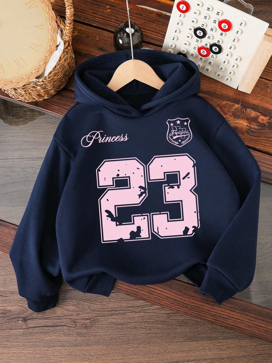 Young Girl Numeric Pattern Warm Sweatshirt - Royal Blue - View 1