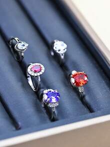 1 pieza Anillo de estilo minimalista europeo y americano, nuevo anillo de piedra de jade de moda, anillo de rubí, anillo ajustable de amatista, diseño de incrustación facetada, joya regalo para novia, anillo de lujo para decoración de boda, fiesta, vacaciones, uso diario casual