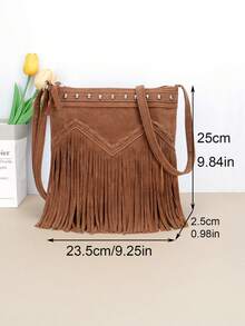 1个复古流苏包，女士仿麂皮斜挎包，休闲女士手提包，流苏单肩包，适合日常使用和送礼 - 彩色 - 查看 4