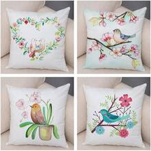 Generisch Juego de 4 fundas de almohada decorativas de pájaros y flores para sofá, hogar, coche, funda de almohada de felpa supersuave, 45 x 45 cm, 450 x 450 mm - 17 - Ver 5