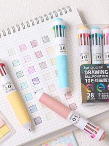 1pc Multicolor Retractable Ballpoint Pen, 10/28/58 Color Options, Colorful Pens For Art, Painting, Journaling, Drawing, School Supplies