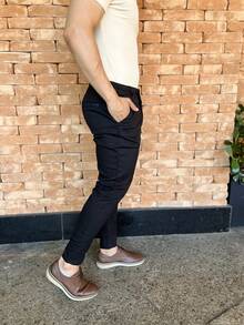 Men's Fine Sport Pants Premium Satin Fabric Tailoring Built-In Pocket - 黑色 - 查看 10