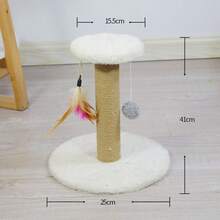Poste rascador de sisal mini para gatitos, torre de escalada vertical resistente al desgaste sin residuos, adecuada para apartamentos pequeños, con juguetes interactivos de bola de felpa y plumas incorporados, regalo de entretenimiento autónomo para gatitos - Marrón - Ver 8