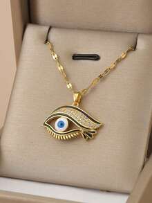 1pc Luxurious Rhinestone Evil Eye Stainless Steel Women Fashion Jewelry Necklace