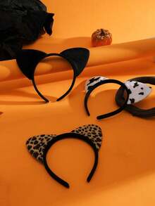 3-Piece Set: Cat Ear Headband, Leopard Print Headband, Leopard Print Cat Ear (Steamed Cat Ear Shaped Bread) Headband, Cartoon Ear Dance Festival Headband, Hair Clip, Princess Headband, Sparkly Earring Bow Headband, Castle, Clock Headband, Suitable For Party Performances, Photo Props, Amusement Park Decoration Headband, Headband, Head Ornament.