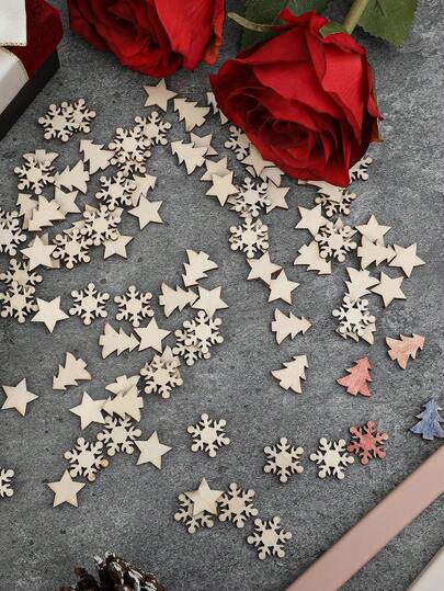 100pcs Wooden Undrilled Buttons, Mixed Patterns Include Christmas Tree, Snowflake And Pentagram, Christmas Decoration DIY Craft Supplies, Suitable For Making Christmas Cards, Scrapbooks, Headwear And Gift Decorations
