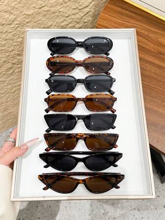 8 st. ovala och kattögonbågar i kombination med glasögon, distinkt svart och sköldpaddsmönstrad design, moderiktiga och eleganta dekorativa glasögon för casual, fest, högtidsgåvor, unisex