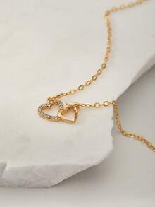 Clariva 1 pieza Collar minimalista de doble corazón hueco de moda, adecuado para uso diario y como regalo para citas, regalos de Navidad - Amarillo Oro - Ver 6
