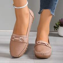 舒适百搭的女士软底乐福鞋，宽版，轻便易清洁，居家必备，简约装饰，纯色设计，优雅，可搭配任何服装，耐磨橡胶鞋底，易于护理，低跟，侧面有弹性 - 粉色 - 查看 11