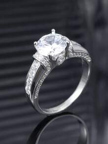 1pc S925 Silver Luxury Wedding Ring, Inlaid With 2 Carat Moissanite, Suitable For Weddings, Engagements, Banquets, Parties, Proposal Gifts, Anniversary Gifts